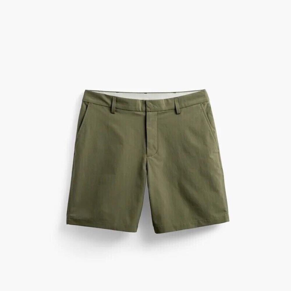Ministry of Supply Men’s Pace Poplin Shorts Olive Size 30 wrinkle resistance UPF